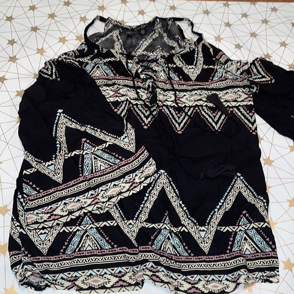 NEW Jessica Simpson XS Black blue lavender print cold shoulder drawstring front